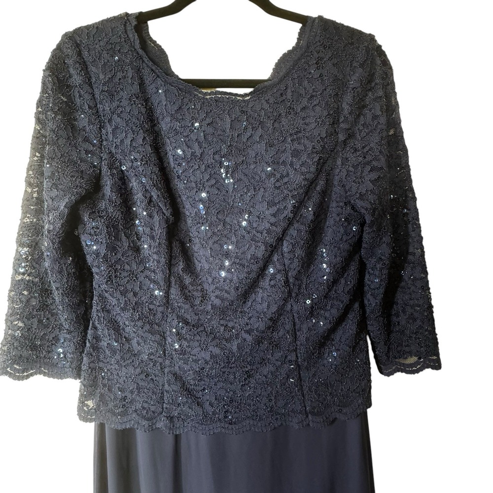 Alex Evenings Dress Womens 8 Maxi Sequin Embellished Wedding Evening Event Blue - Picture 3 of 9